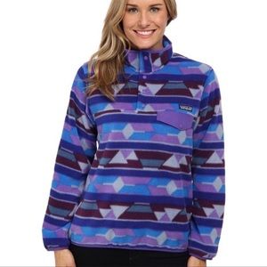 Patagonia Synchilla Purple Blue Grey and Maroon Geometrical Fleece Pullover M